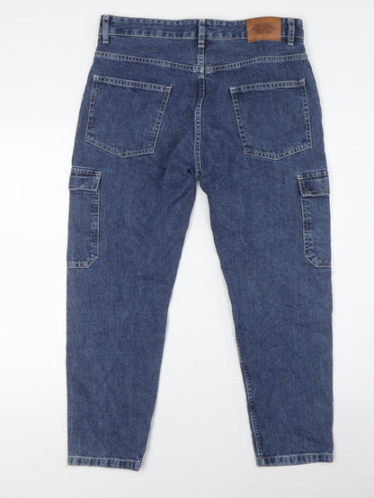 Pull&Bear Womens Blue Cotton Mom Jeans Size 10 L25 in Relaxed Button - Pockets