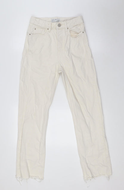 Primark Womens Ivory Cotton Straight Jeans Size 6 L28 in Regular Button - Raw Hem