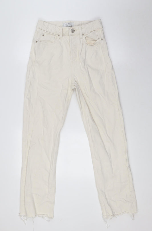 Primark Womens Ivory Cotton Straight Jeans Size 6 L28 in Regular Button - Raw Hem