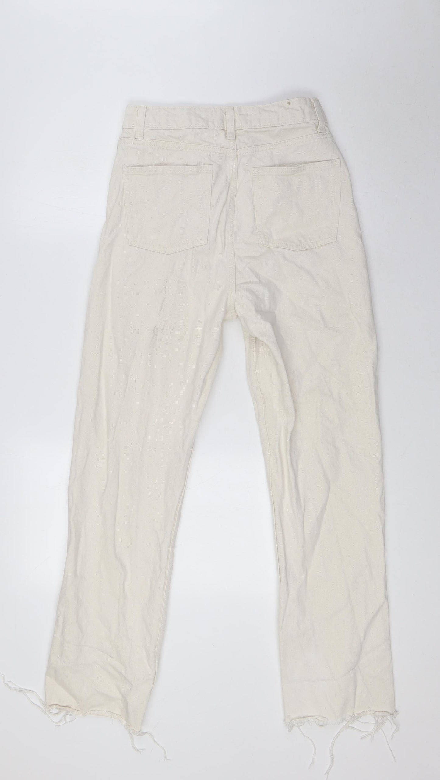 Primark Womens Ivory Cotton Straight Jeans Size 6 L28 in Regular Button - Raw Hem