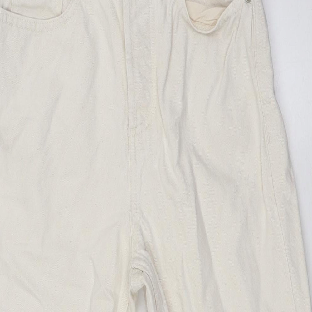 Primark Womens Ivory Cotton Straight Jeans Size 6 L28 in Regular Button - Raw Hem