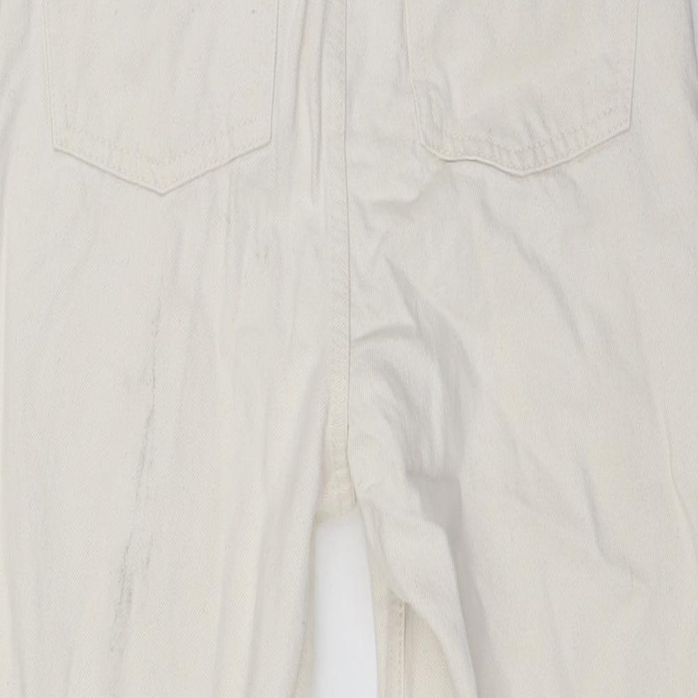 Primark Womens Ivory Cotton Straight Jeans Size 6 L28 in Regular Button - Raw Hem
