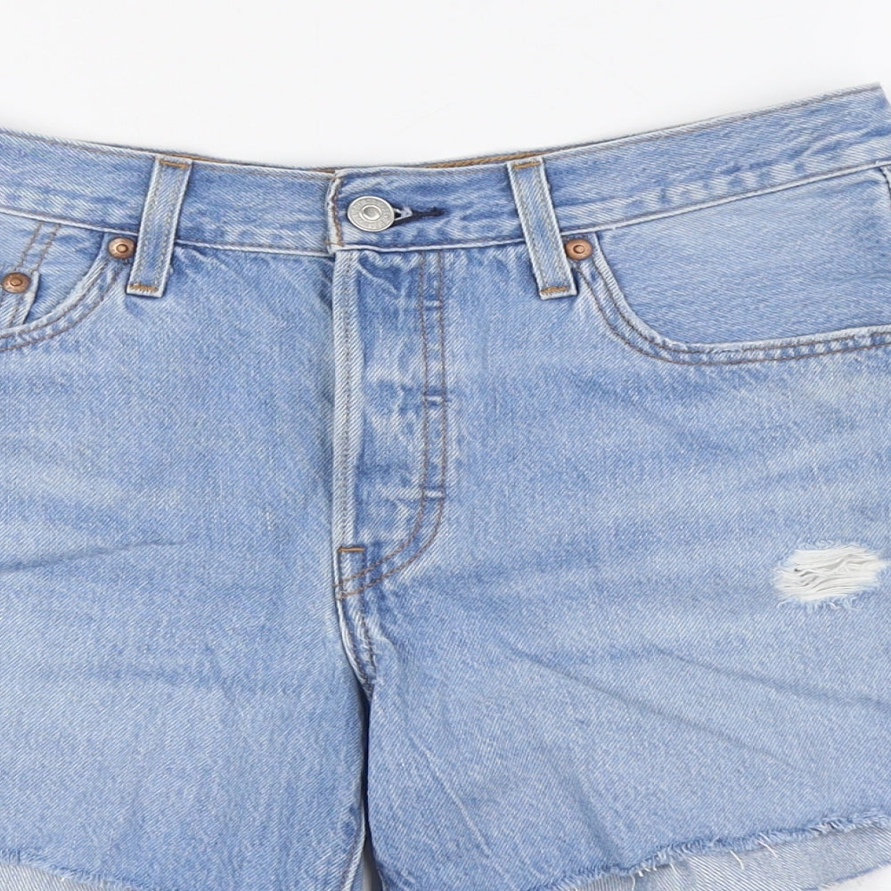 Levi's Womens Blue 100% Cotton Basic Shorts Size 27 in Regular Button - Raw Hem