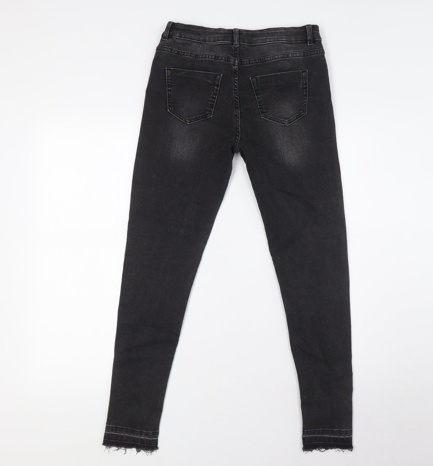 NEXT Girls Black Cotton Skinny Jeans Size 12-13 Years L26 in Slim Button - Destressed