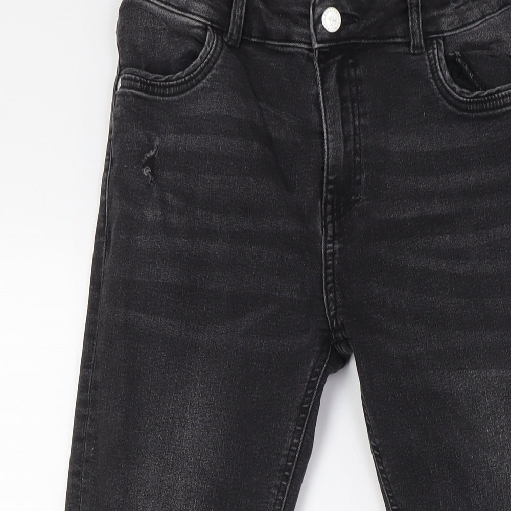 NEXT Girls Black Cotton Skinny Jeans Size 12-13 Years L26 in Slim Button - Destressed