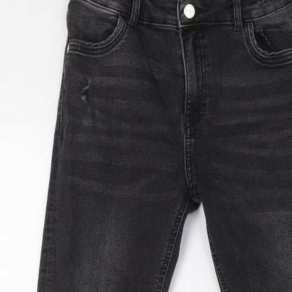 NEXT Girls Black Cotton Skinny Jeans Size 12-13 Years L26 in Slim Button - Destressed