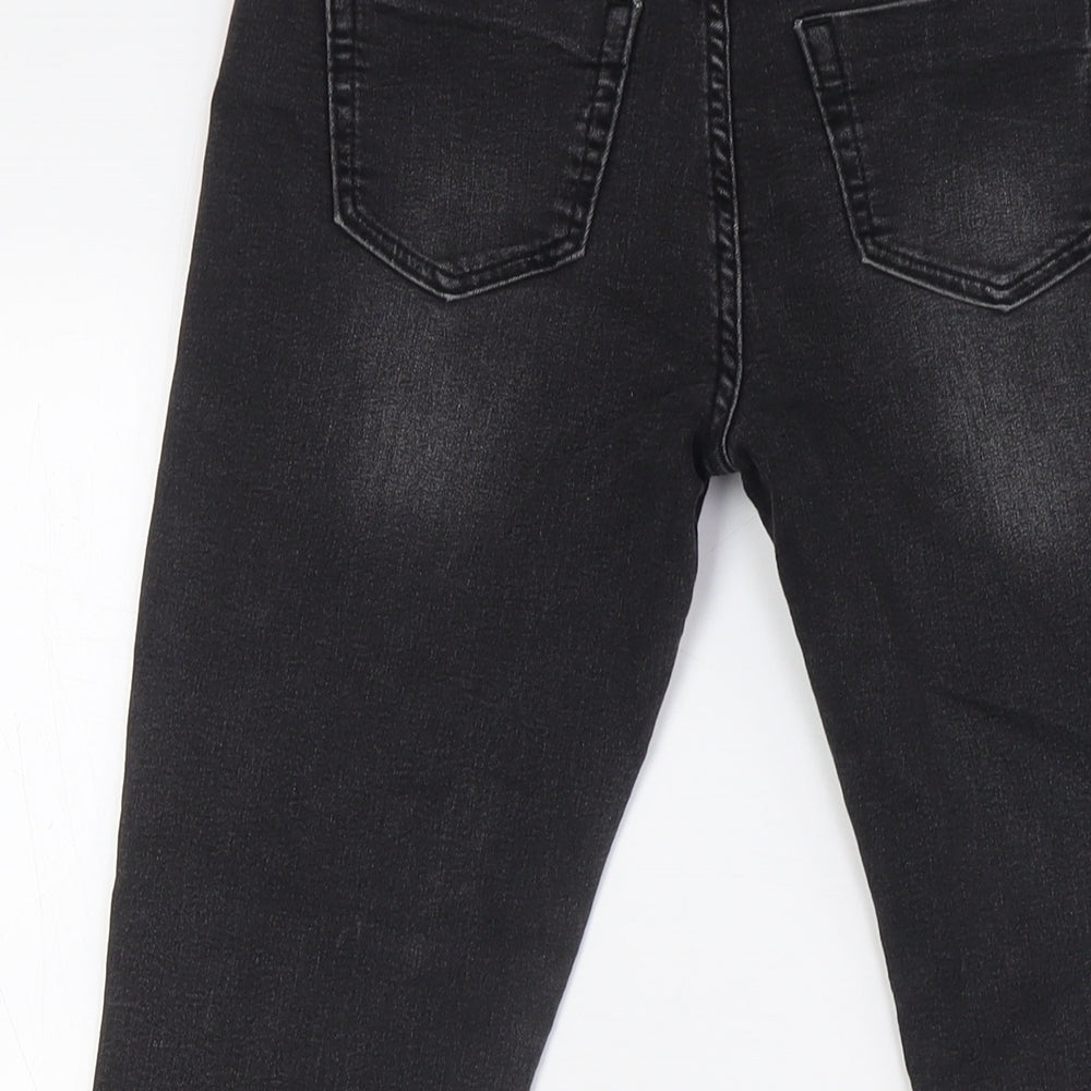 NEXT Girls Black Cotton Skinny Jeans Size 12-13 Years L26 in Slim Button - Destressed