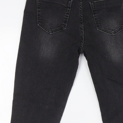NEXT Girls Black Cotton Skinny Jeans Size 12-13 Years L26 in Slim Button - Destressed