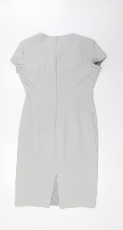 Nissa Womens Grey Polyester Pencil Dress Size 10 Square Neck Zip