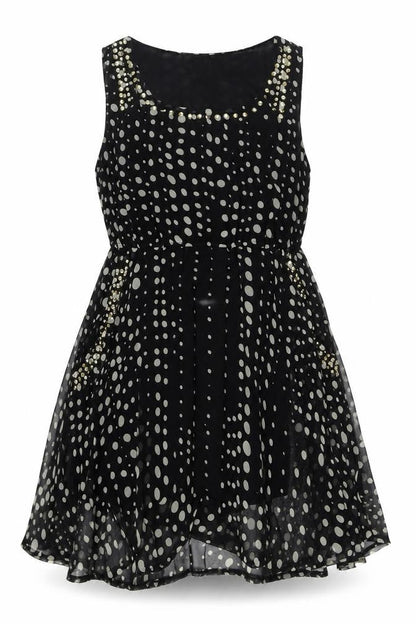 Izabel London Womens Black Polka Dot Polyester A-Line Size 14 Scoop Neck