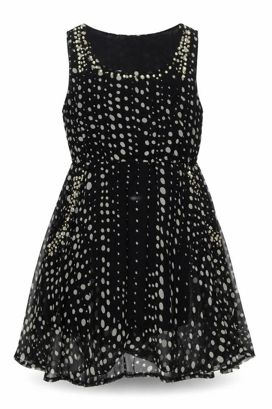 Izabel London Womens Black Polka Dot Polyester A-Line Size 14 Scoop Neck