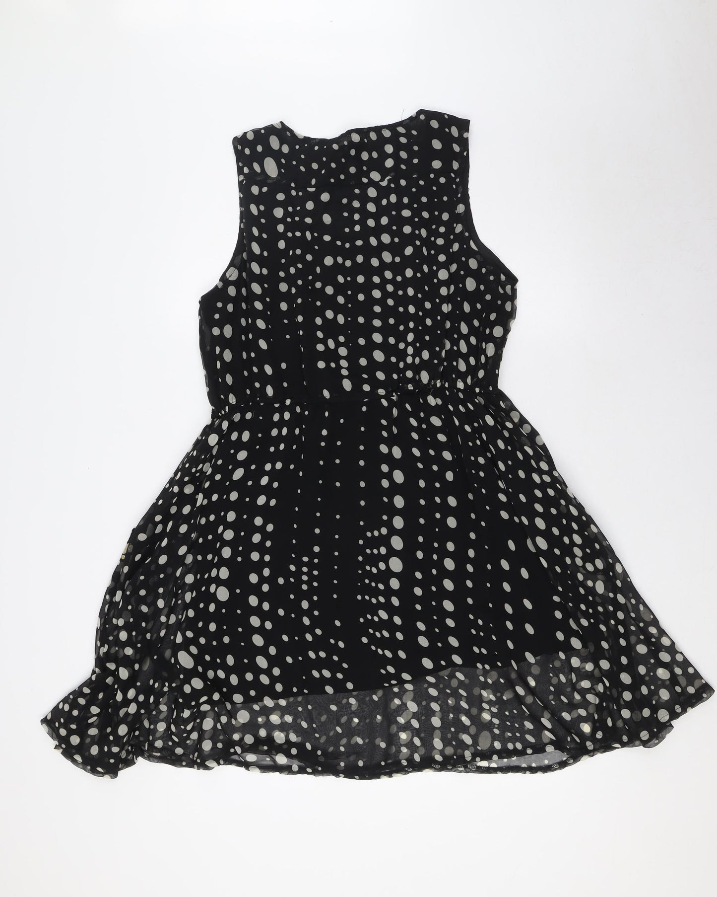 Izabel London Womens Black Polka Dot Polyester A-Line Size 14 Scoop Neck