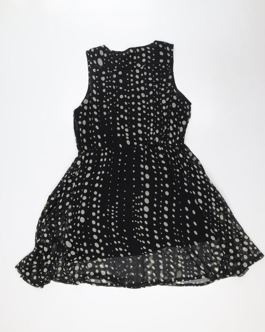 Izabel London Womens Black Polka Dot Polyester A-Line Size 14 Scoop Neck