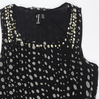 Izabel London Womens Black Polka Dot Polyester A-Line Size 14 Scoop Neck