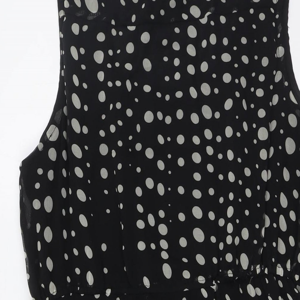 Izabel London Womens Black Polka Dot Polyester A-Line Size 14 Scoop Neck