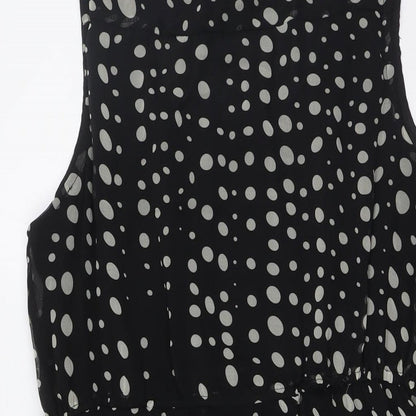 Izabel London Womens Black Polka Dot Polyester A-Line Size 14 Scoop Neck
