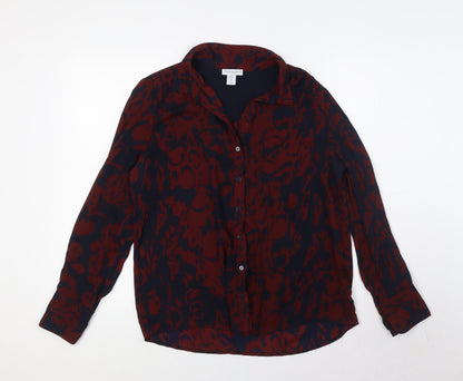 Caroline Belle Womens Blue Animal Print Polyester Basic Button-Up Size M Collared