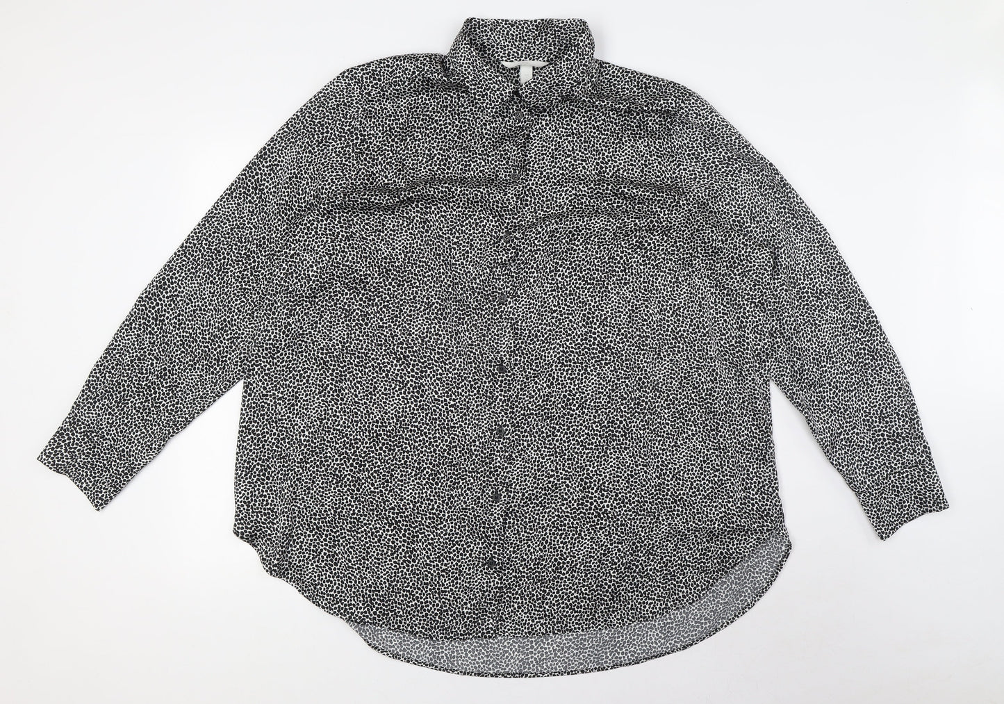 Womens UK Size L H&M Black Basic Button-Up