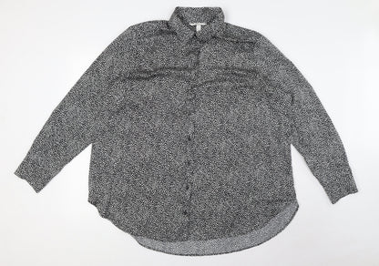 Womens UK Size L H&M Black Basic Button-Up