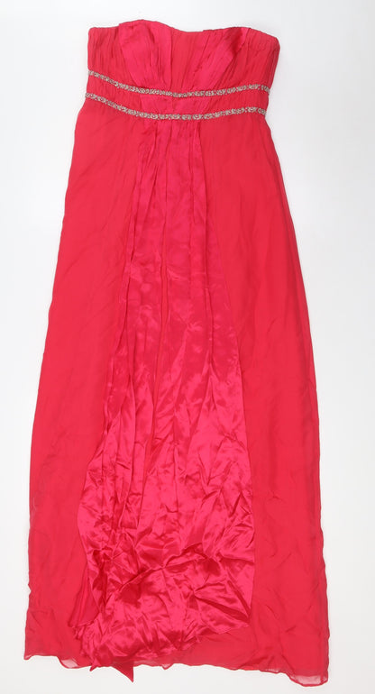 Monsoon Womens Pink Polyester Ball Gown Size 12 Off the Shoulder Zip