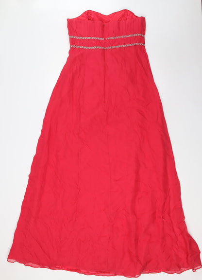 Monsoon Womens Pink Polyester Ball Gown Size 12 Off the Shoulder Zip