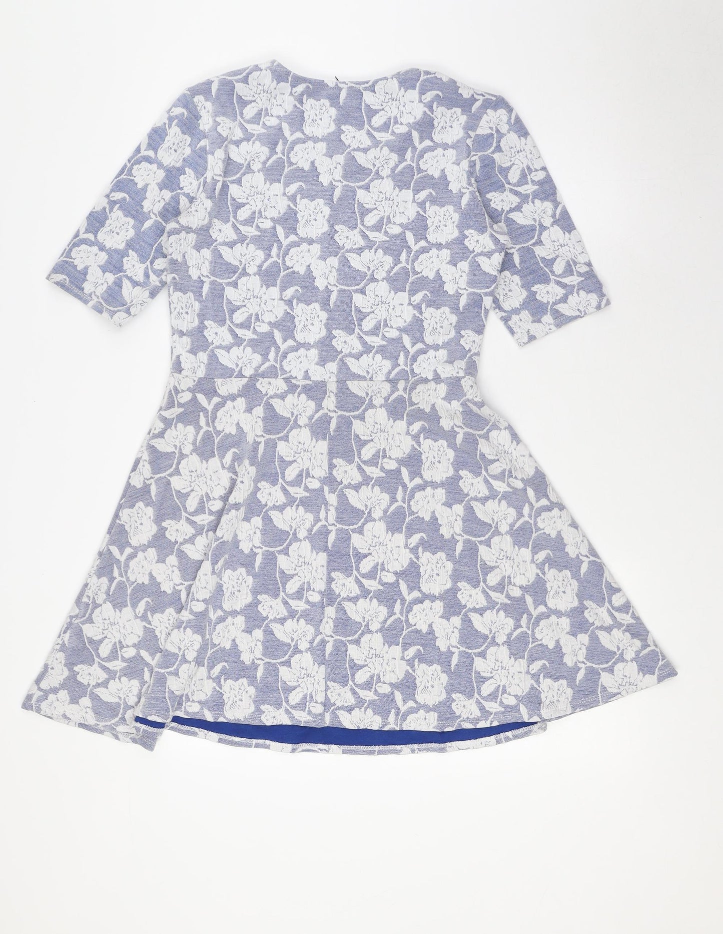 Topshop Womens Blue Floral Polyester A-Line Size 10 Scoop Neck