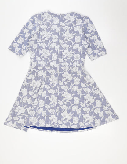Topshop Womens Blue Floral Polyester A-Line Size 10 Scoop Neck