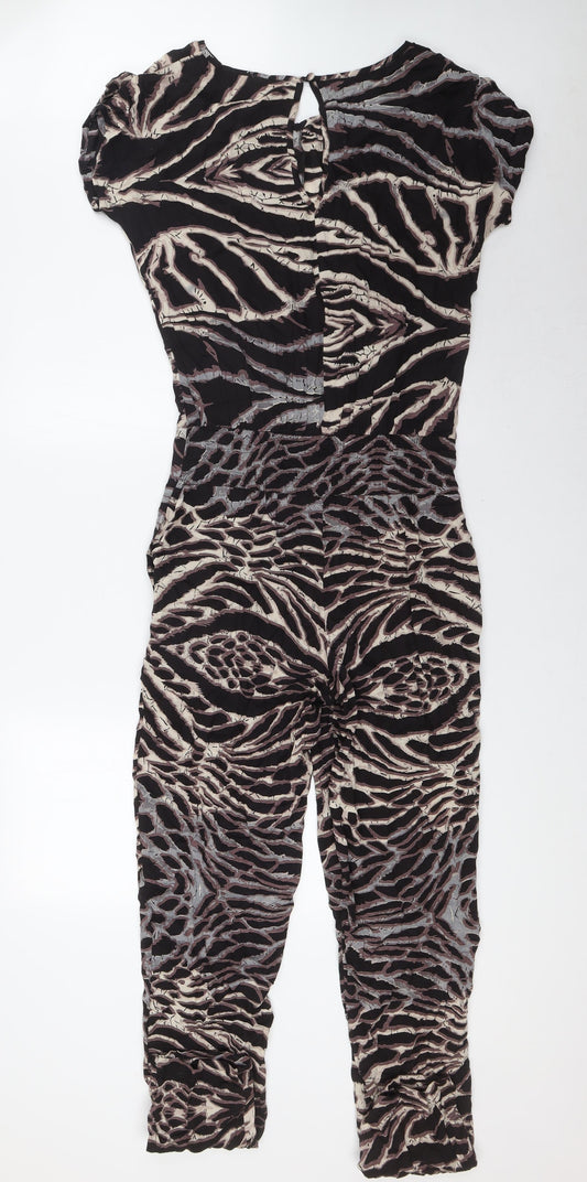 NEXT Womens Black Animal Print Viscose Jumpsuit One-Piece Size 8 L32 in Button - Elasticated Waist