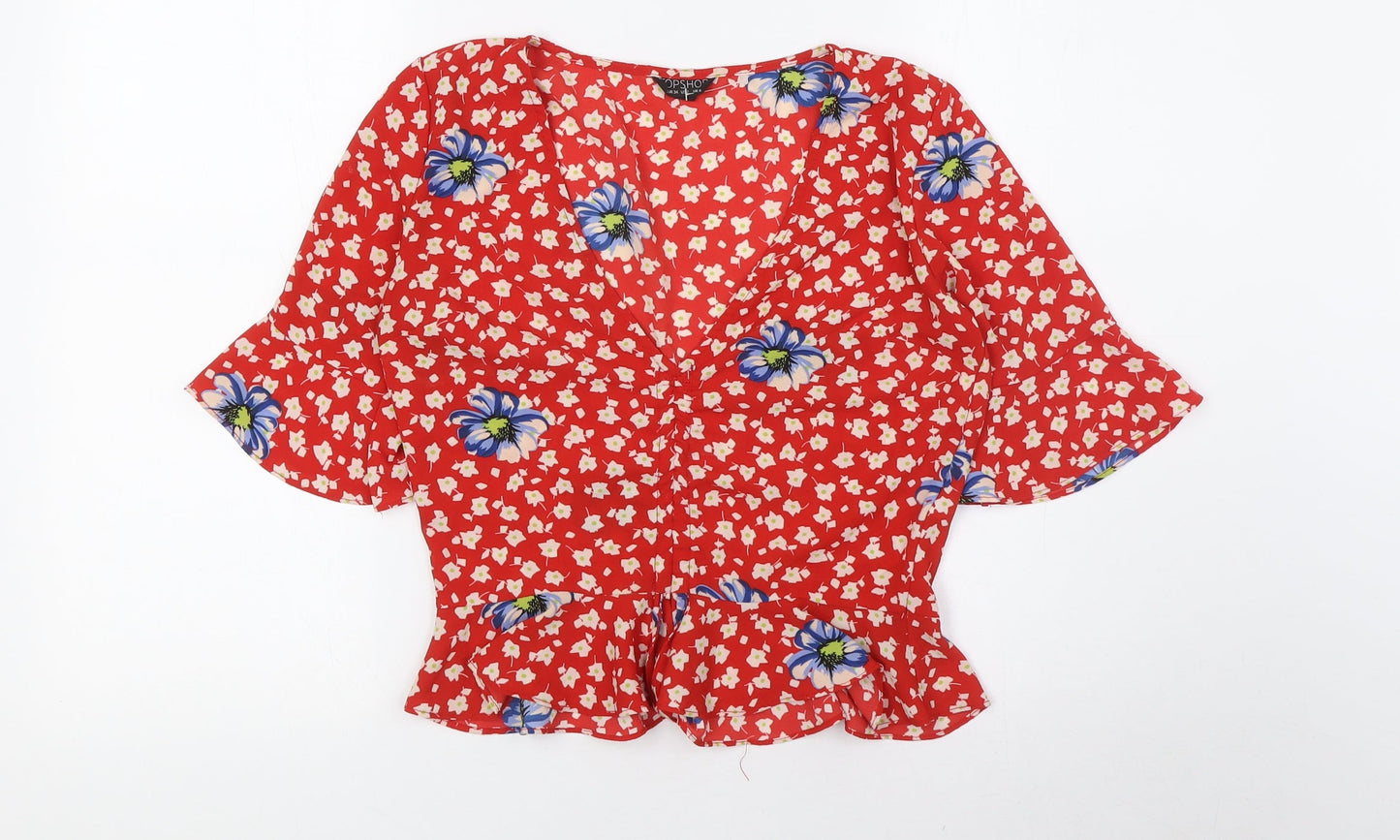 Womens UK Size 6 Topshop Red Basic Blouse