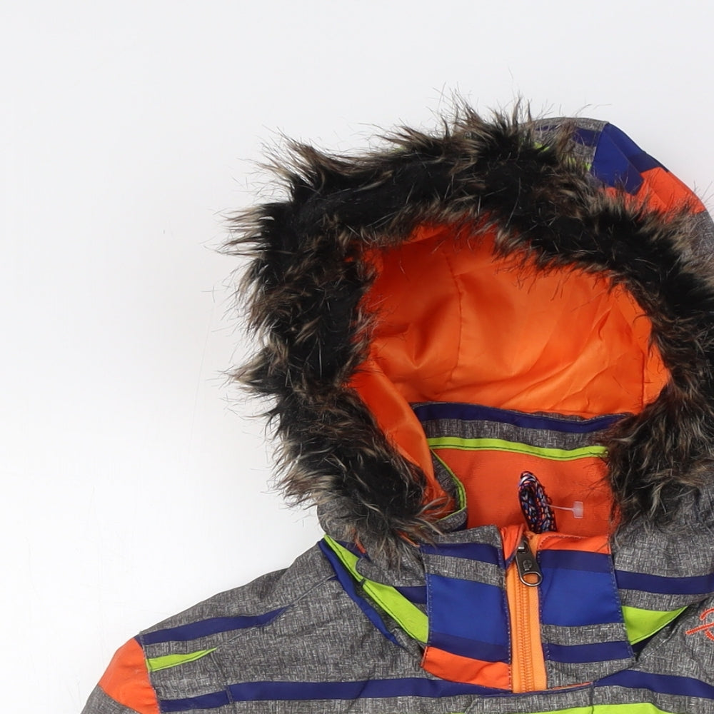 Protest Boys Multicoloured Striped Ski Jacket Jacket Size XS Zip - Fue Fur Hood Trim