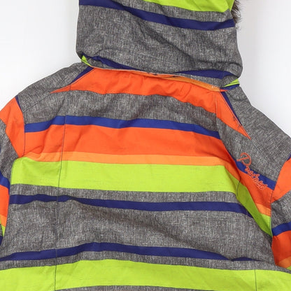 Protest Boys Multicoloured Striped Ski Jacket Jacket Size XS Zip - Fue Fur Hood Trim