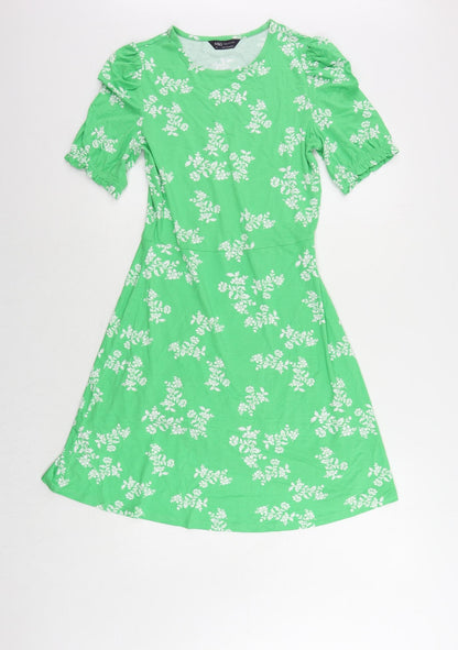 Marks and Spencer Womens Green Floral Viscose T-Shirt Dress Size 8 Crew Neck Pullover