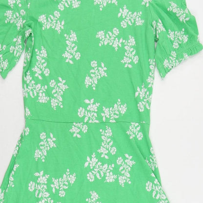 Marks and Spencer Womens Green Floral Viscose T-Shirt Dress Size 8 Crew Neck Pullover