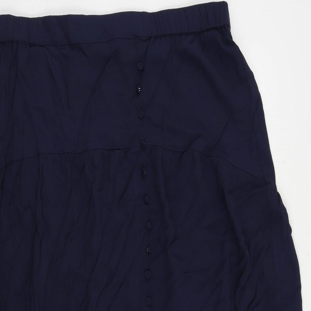 Marks and Spencer Womens Blue Viscose A-Line Skirt Size 16 - Elastic Waist