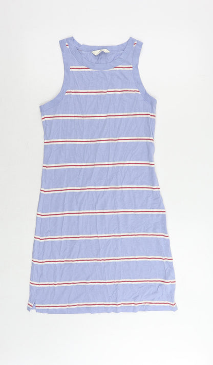 Marks and Spencer Womens Blue Striped Cotton Tank Dress Size S Crew Neck Pullover