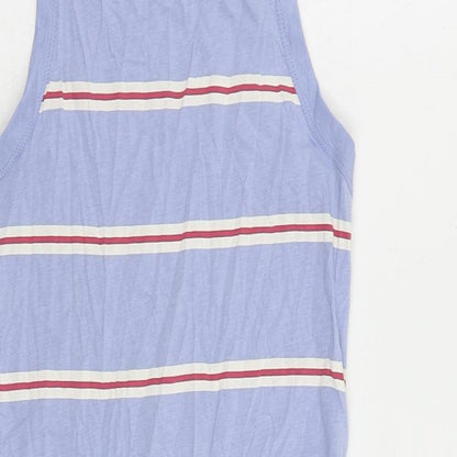 Marks and Spencer Womens Blue Striped Cotton Tank Dress Size S Crew Neck Pullover