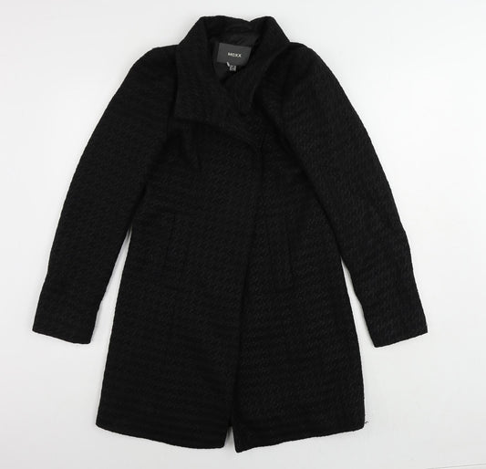Mexx Womens Black Geometric Overcoat Coat Size 10 Button