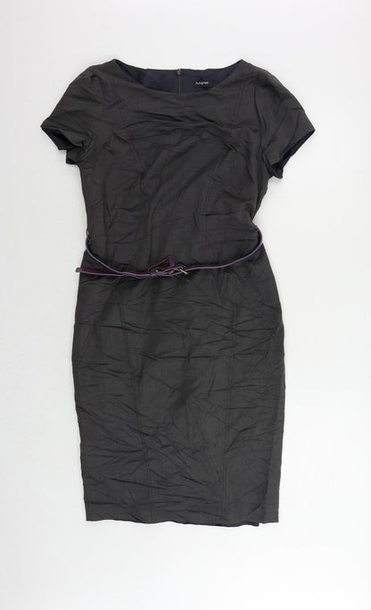 Autograph Womens Grey Viscose Pencil Dress Size 8 Boat Neck Zip - Belted