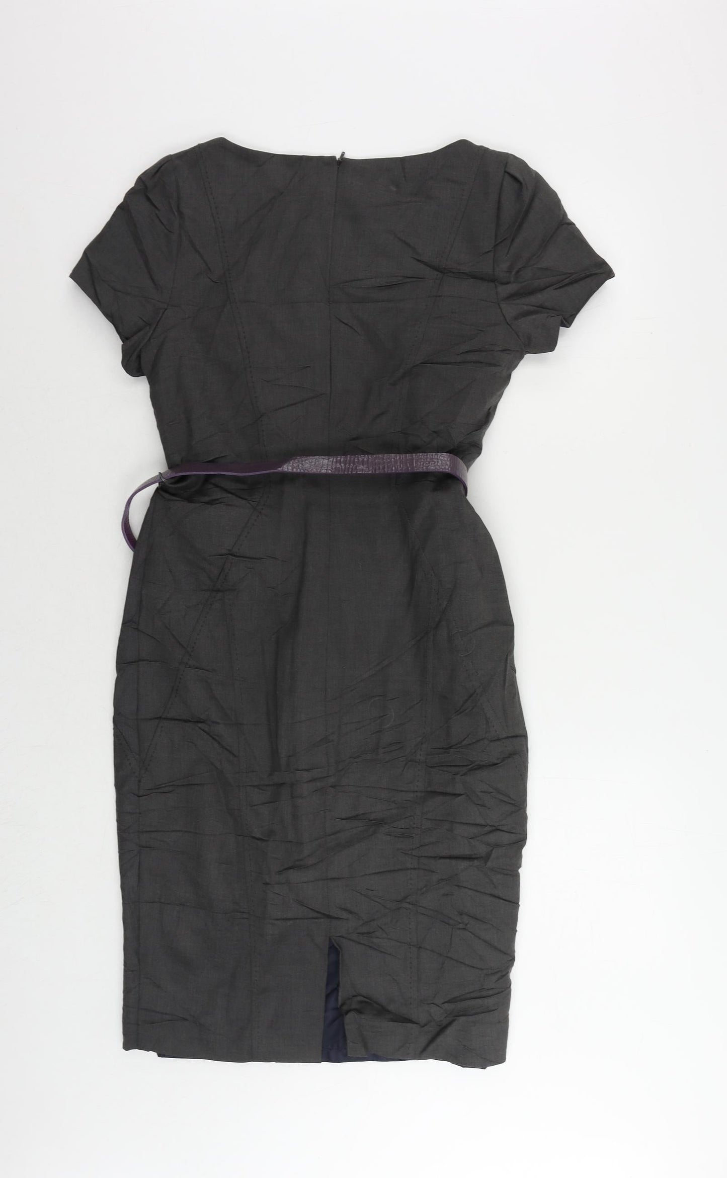 Autograph Womens Grey Viscose Pencil Dress Size 8 Boat Neck Zip - Belted