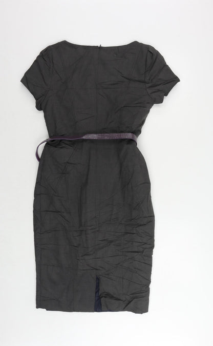 Autograph Womens Grey Viscose Pencil Dress Size 8 Boat Neck Zip - Belted
