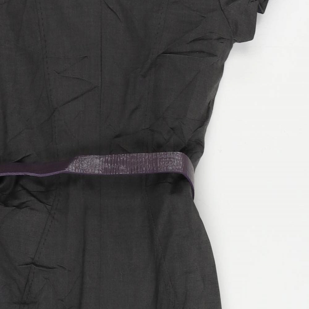 Autograph Womens Grey Viscose Pencil Dress Size 8 Boat Neck Zip - Belted