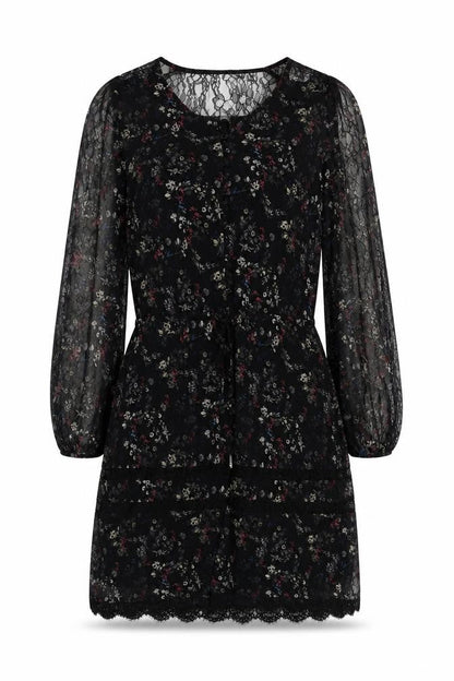 Label Lab Womens Black Floral Polyester A-Line Size 6 V-Neck Button - Lace Detail