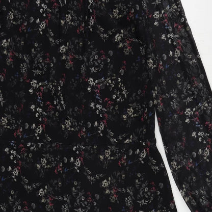 Label Lab Womens Black Floral Polyester A-Line Size 6 V-Neck Button - Lace Detail