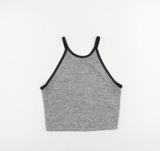 Miss Selfridge Womens Grey Polyester Cropped Tank Size 8 Round Neck