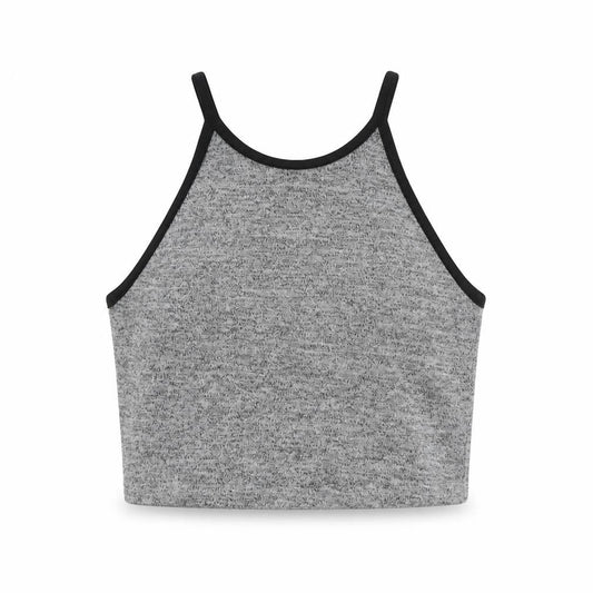 Front view of Miss Selfridge women’s grey polyester cropped tank, size UK 8, round neck