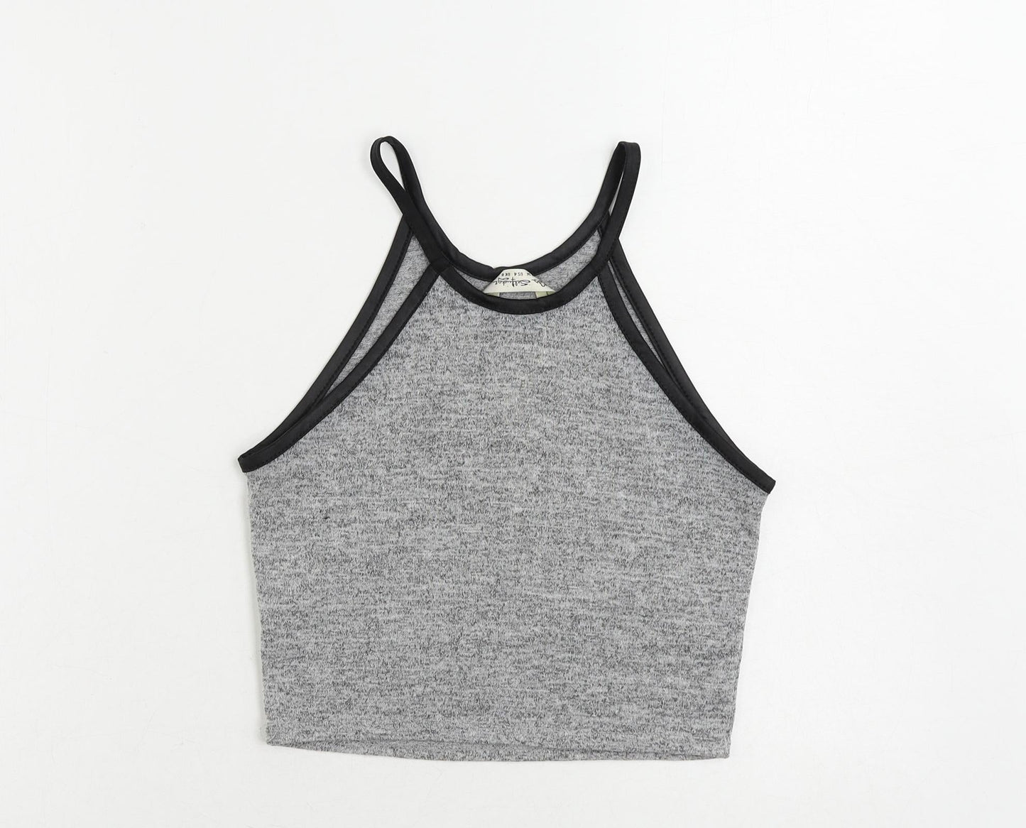 Miss Selfridge Womens Grey Polyester Cropped Tank Size 8 Round Neck