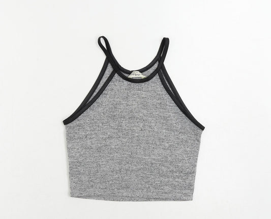 Miss Selfridge Womens Grey Polyester Cropped Tank Size 8 Round Neck