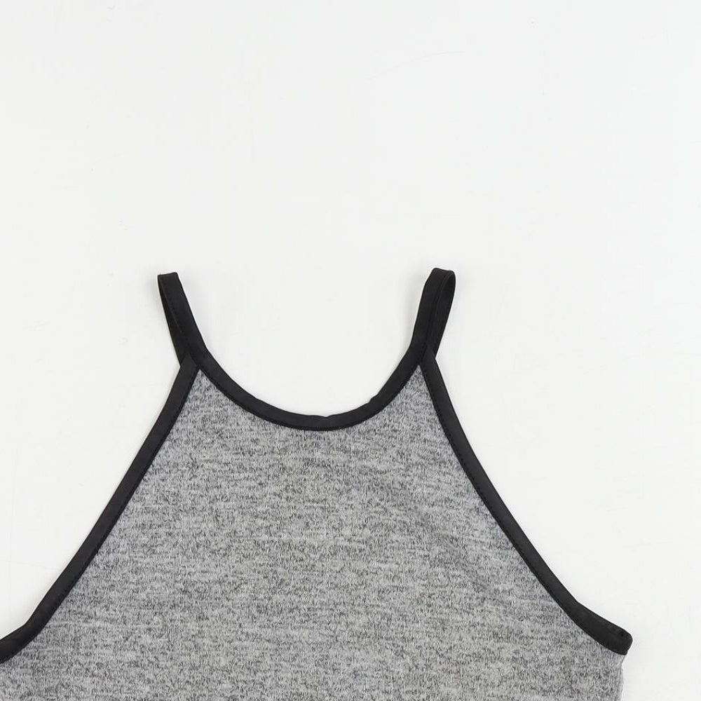 Miss Selfridge Womens Grey Polyester Cropped Tank Size 8 Round Neck