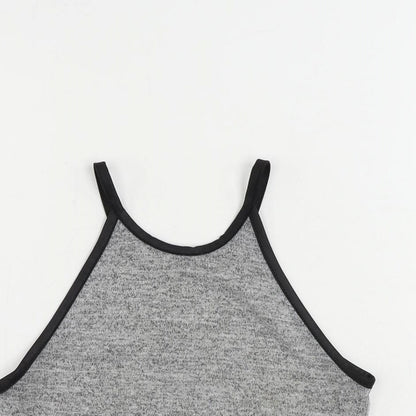 Miss Selfridge Womens Grey Polyester Cropped Tank Size 8 Round Neck