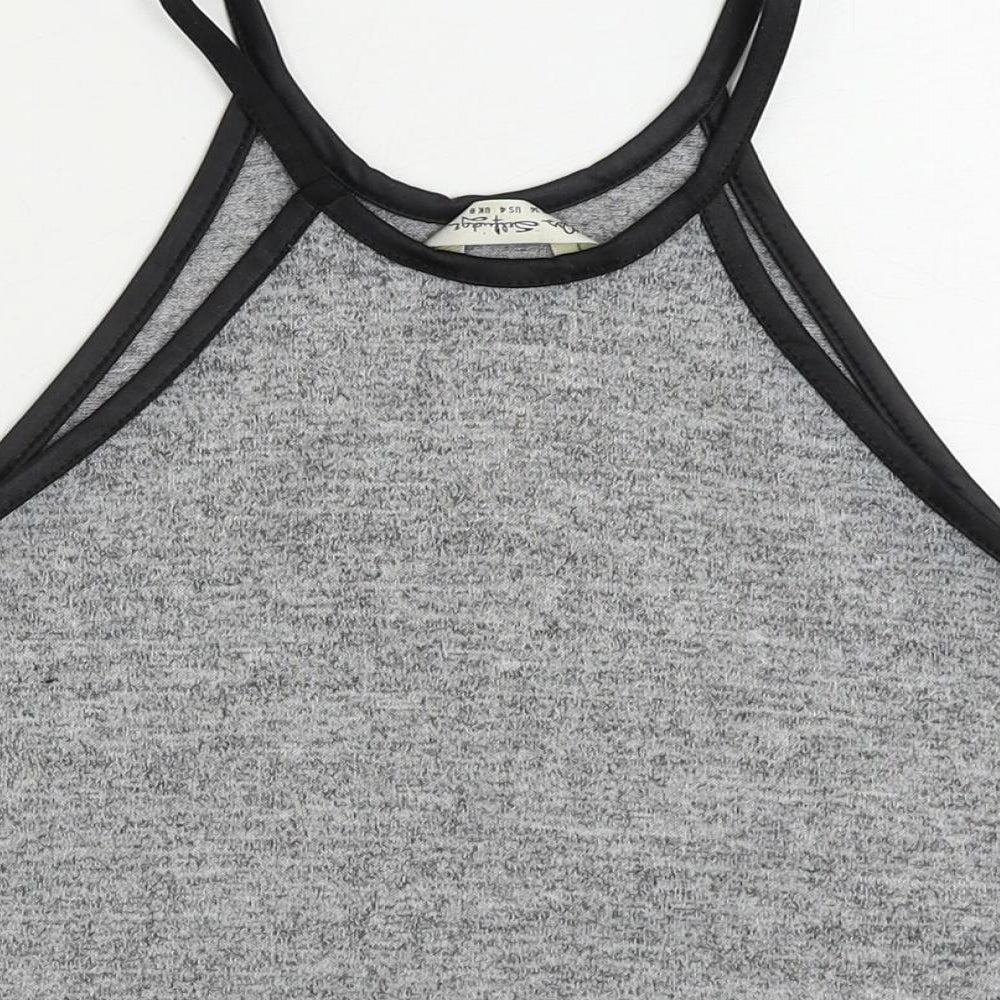 Miss Selfridge Womens Grey Polyester Cropped Tank Size 8 Round Neck